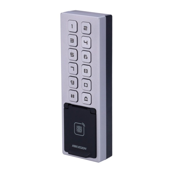 Comprare HIKVISION DS-K1T805MBFWX Controllo accessi IP65 IK08 - Impronta digitale, scheda MF e PIN - 3.000 utenti | 100.000 regi
