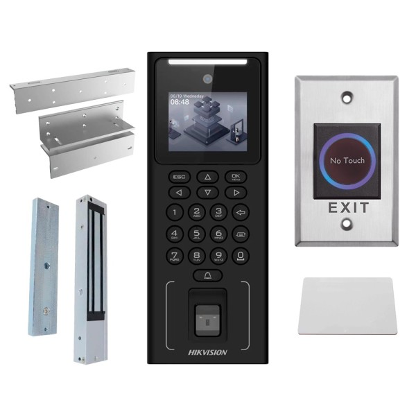 Kit de Controle de Acesso Hikvision DS-KAS321 - Facial, Pegada, Cartão MF e PIN - Autônoma, Sungirtue, Perfil, Botão e Cartão 
