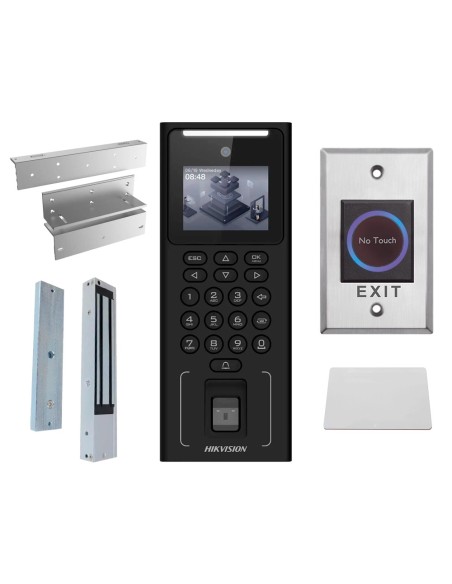 Comprar HIKVISION DS-KAS321 Kit de control de acceso - Facial, huella, tarjeta MF y PIN - Autónomo, ventosa, perfil, pulsador y 