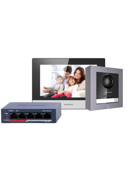 Acheter HIKVISION DS-KIS602(B) Kit de visiophone - Technologie IP & WiFi | Switch PoE - Platine et moniteur | Permet 16 monito