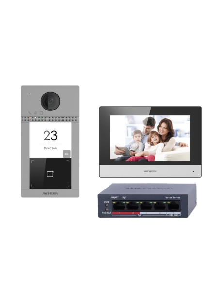 Hikvision DS-KIS604-S (C) Kit de pagamento de vídeo com dois relés - Tecnologia WiFi IP & Amp | Mudar PoE - placa e monitor | Pe