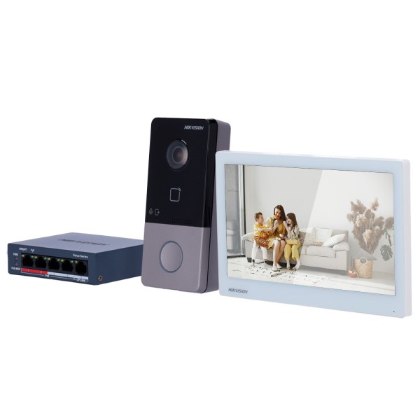 Acheter le kit de visiophone HIKVISION DS-KIS607-S – Technologie IP & WiFi | Switch PoE – Platine et moniteur | Permet 16 monite