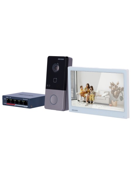 Acheter le kit de visiophone HIKVISION DS-KIS607-S – Technologie IP & WiFi | Switch PoE – Platine et moniteur | Permet 16 monite