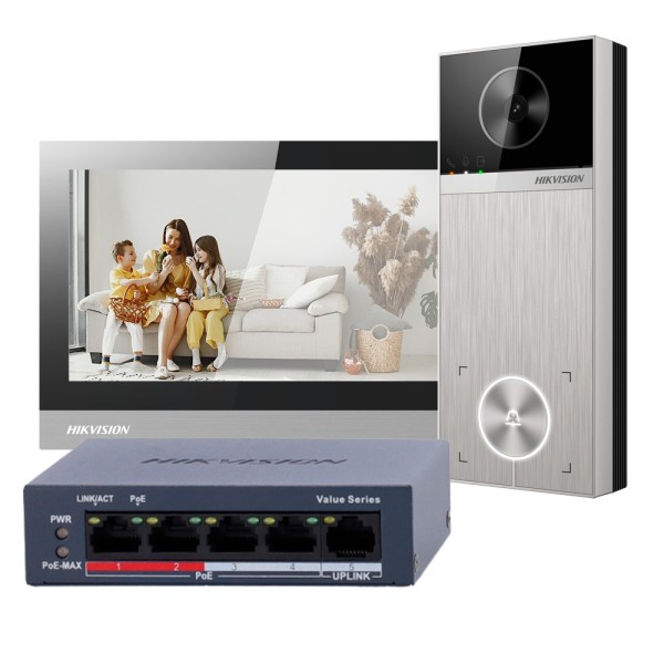 Comprar HIKVISION DS-KIS613-S Kit de videoportero 4 Mpx - Tecnología IP &amp; WiFi | Switch PoE - Placa y monitor | Permite 16 m