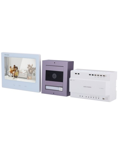 Kaufen HIKVISION INTERCOM DS-KIS704EY/ALUMINUM Video-Türsprechanlagen-Set – 2-Draht-HD-Technologie mit WLAN – Außenstation und M