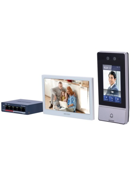 Comprar HIKVISION DS-KIS902-S Kit de videoportero - Tecnología IP &amp; WiFi | Switch PoE - Placa y monitor | Permite 16 monitor