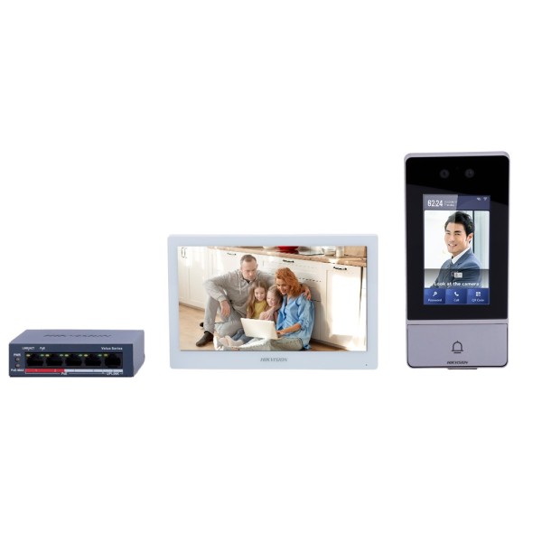 Acheter le kit de visiophone HIKVISION DS-KIS902-S – Technologie IP & WiFi | Switch PoE – Platine et moniteur | Permet 16 monite