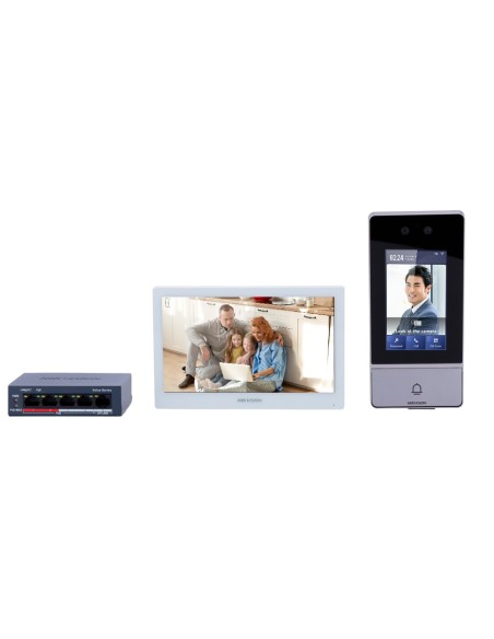 Acheter le kit de visiophone HIKVISION DS-KIS902-S – Technologie IP & WiFi | Switch PoE – Platine et moniteur | Permet 16 monite