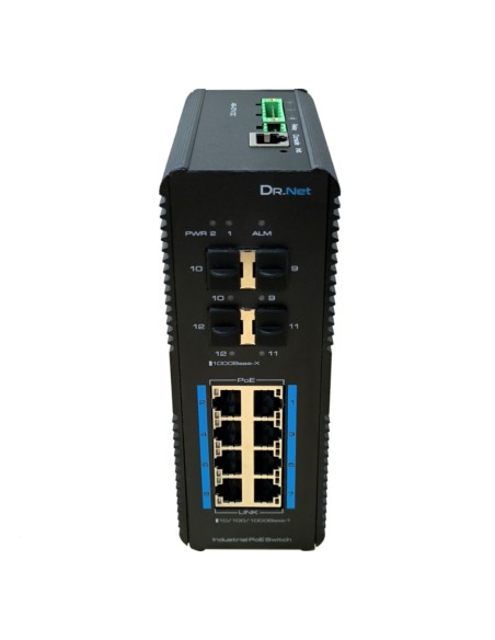 Comprar DRNET ISGE12L2-8P-144W Switch PoE Industrial 8 puertos Gigabit +4SFP Gigabit 144W Gestionable Layer2 ISGE12L2-8P-144W