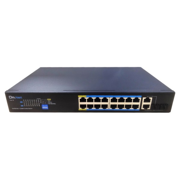 Comprar DRNET CSFE18-16P-200W Switch PoE 16 puertos 10/100 + 2 Combo Gigabit 200W No_Gestionable CSFE18-16P-200W
