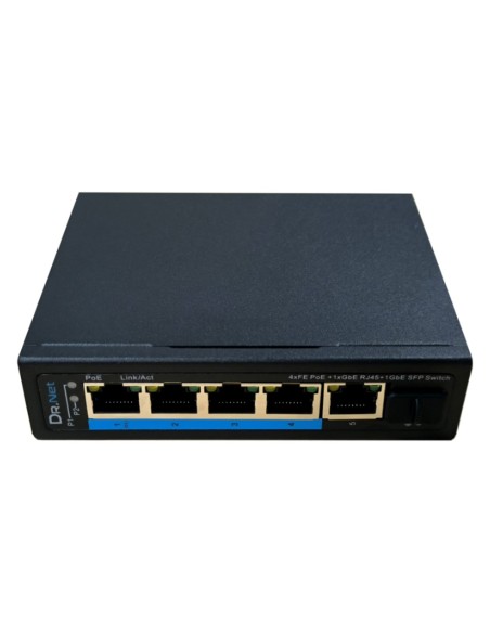 Comprar DRNET ISFE06-4P-90W Switch PoE Industrial 4 puertos 10/100 +1RJ45 Gigabit +1SFP Gigabit 90W No_Gestionable ISFE06-4P-90W