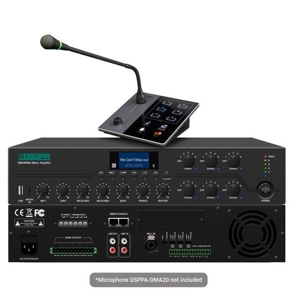 DSPPA DSPPA-DMA6500U Misturador Digital Matrix - 100V Amplificador - Player USB / FM / Rádio Blutooth - Potência nominal 500