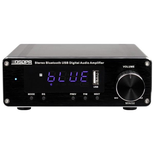 Amplificador de jogador DSPPA DSPPA-MINI50 - 2 x 60W - Conexão Bluetooth - Reprodução USB - Predefinições de Equalização - Coman
