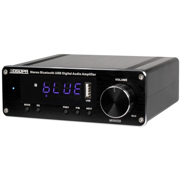 Amplificador de jogador DSPPA DSPPA-MINI50 - 2 x 60W - Conexão Bluetooth - Reprodução USB - Predefinições de Equalização - Coman