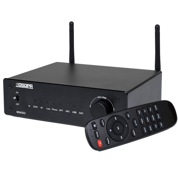 DSPPA DSPPA-MINI502 Amplificador de Jogador - 2 x 50W - Conexão Dual Bluetooth - Reprodução USB - Configurações para equalização