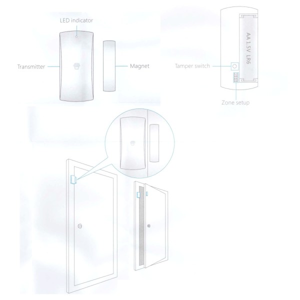 Acheter CHUANGO DWC-102 Détecteur de contact magnétique - Sans fil - Antenne interne - Indicateur LED de batterie faible - Infor
