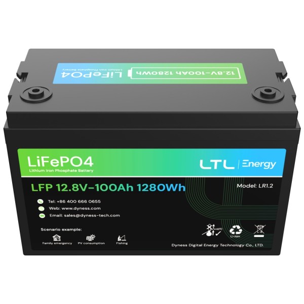 Tintura Dy-AR-AR-1200 Bateria estacionária - 1280Wh Capacidade - Lifepo4 12V / 100AH - 3000 ciclos de vida - até 16 unidades