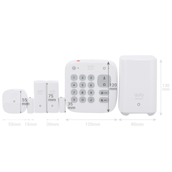 Eufy Eufy-Alarme-Kit5 Kit de Alarme por Anker - HomeBase WiFi / LAN / RF - Teclado Independente com Bateria - 2 Sensores de Aper
