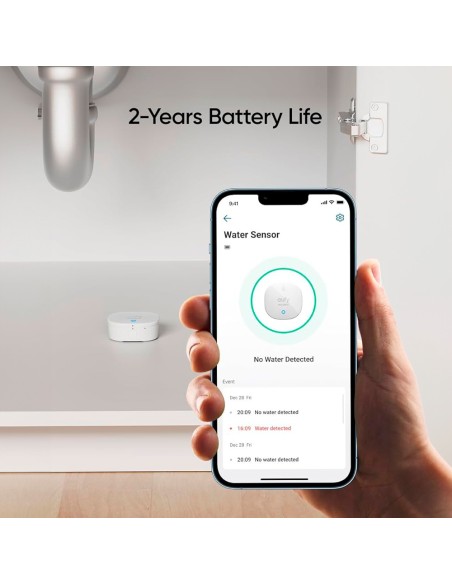 Eufy Eufy-Alarm-Water Flood Sensor e Congelamento de Eufy - Wireless 868 MHz - Compatível com o Sistema de Alarme de EUFY -
