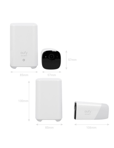 Comprar EUFY EUFY-CAM2C-S210 Kit 2 Cámaras + 1 HomeBase Eufy by Anker - 1080p / 6700 mAh / Sensor PIR + Humanos - HomeBase WiFi 