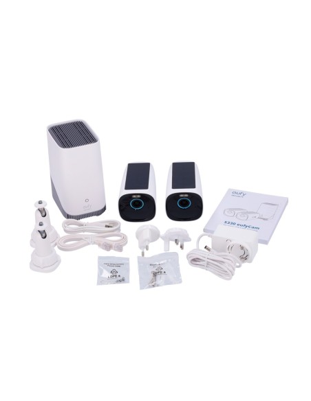 Eufy Eufy-Cam3-S330 Kit 2 4K Câmeras Solares + 1 HomeBase 3 - Detecção Humana, Animais de Estimação e Veículos - HomeBase Wifi c
