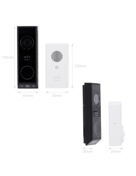 Eufy Eufy-Doorbelb-E340-Kit Ring Kit WiFi Câmera Dupla Eufy por Anker - Resolução 2K - Detecção de Pacote e Grant