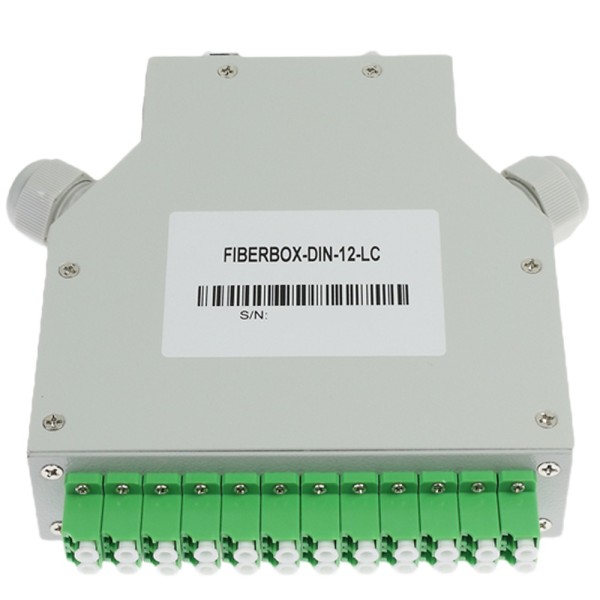 Comprar OEM FIBERBOX-DIN-12-LC Caja de fibra  - 12 puertos LC/APC Duplex - Tipo pulido APC, color verde - Bandeja de empalme (si