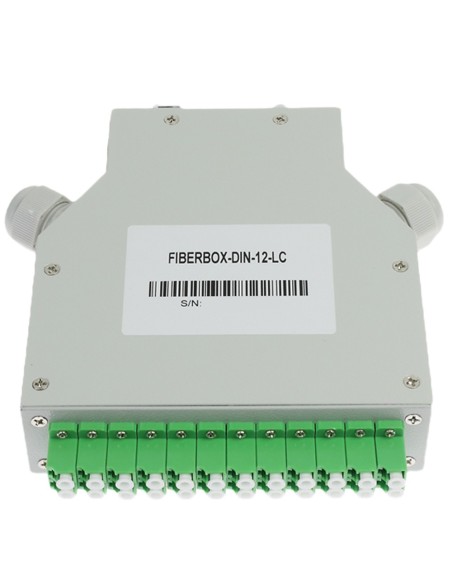 Acheter OEM FIBERBOX-DIN-12-LC Boîtier fibre - 12 ports LC/APC duplex - Type de polissage APC, couleur verte - Plateau d’épissur