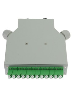 Comprar OEM FIBERBOX-DIN-12-LC Caja de fibra  - 12 puertos LC/APC Duplex - Tipo pulido APC, color verde - Bandeja de empalme (si 2
