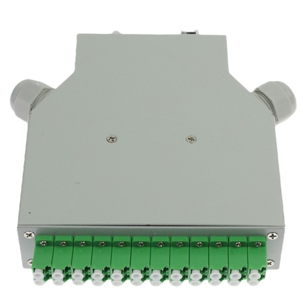 OEM Fiberbox-DIN-12-LC Fibra Box - 12 LC / APC Duplex Ports - Polimento tipo APC, cor verde - bandeja articular (sem pigtail