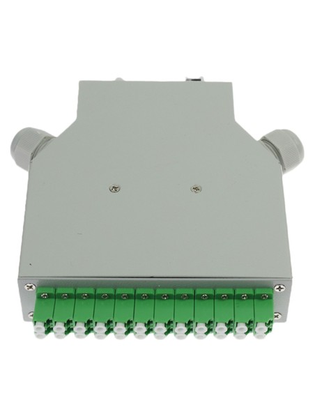 Acheter OEM FIBERBOX-DIN-12-LC Boîtier fibre - 12 ports LC/APC duplex - Type de polissage APC, couleur verte - Plateau d’épissur