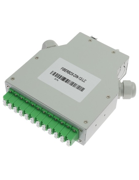 Comprar OEM FIBERBOX-DIN-12-LC Caja de fibra  - 12 puertos LC/APC Duplex - Tipo pulido APC, color verde - Bandeja de empalme (si