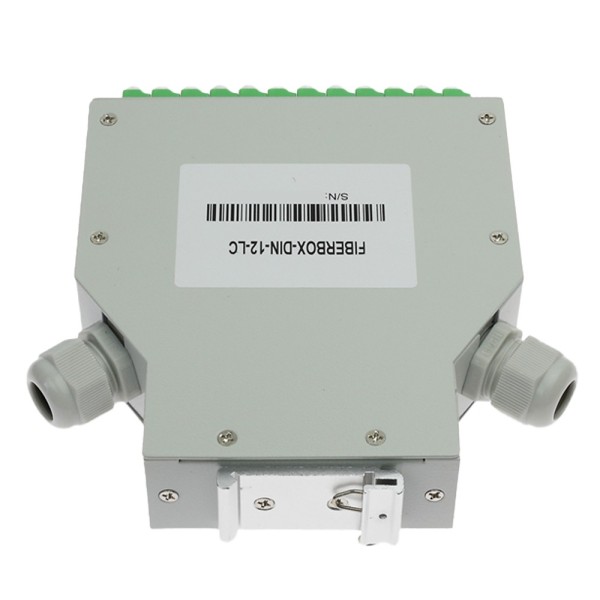 Comprar OEM FIBERBOX-DIN-12-LC Caja de fibra  - 12 puertos LC/APC Duplex - Tipo pulido APC, color verde - Bandeja de empalme (si