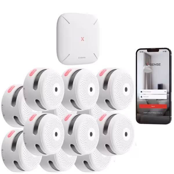 Acheter le kit de détection d’incendie autonome X-SENSE FS121 de X-Sense – comprend 12 détecteurs de fumée XS01-M et le Hub SBS5