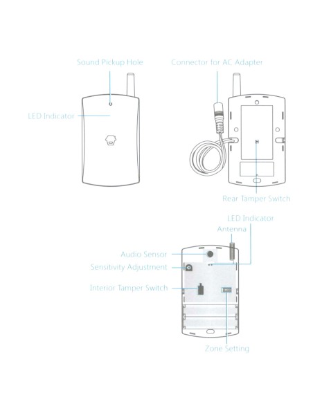 Chuango GT-126 Crystal Break Detector - Wireless - Antena Externa - LED de bateria LED - Distância de detecção