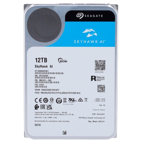 Kaufen SEAGATE HD12TB-S-AI Festplatte Seagate Skyhawk AI ST12000VE003 – Kapazität 12 TB – Schnittstelle SATA 6 Gb/s – Entwickelt