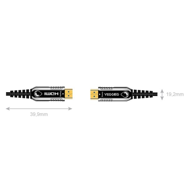 OEM HDMI-OPTICAL-40M HDMI Fibra Óptica Cabo - HDMI Digite Conectores - Suporte 4K @ 60 Hz - 40m - Color Black - Conector