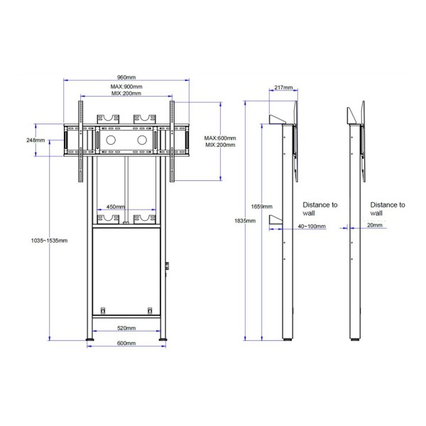 Kaufen IBOARD IB-EST08-W2-V3-B motorisierte Boden-Wand-Halterung – Traglast 100 kg – VESA 900x600 mm – höhenverstellbar