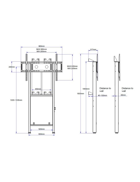 Acheter IBOARD IB-EST08-W2-V3-B Support sol-mur motorisé - Poids supporté 100 kg - VESA 900x600 mm - Hauteur réglable