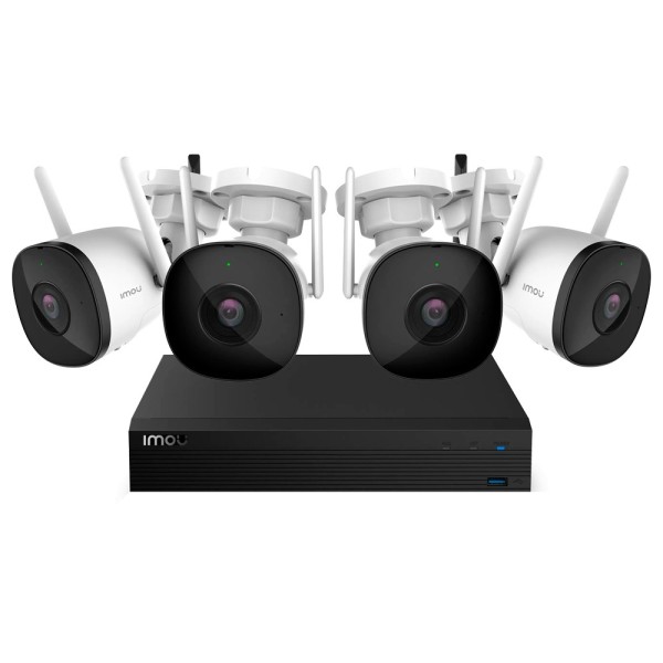 Imou Imou-Kit / NVR1104HS-W-S2-CE-1T / 4-F22P-0280B Kit sem fio 4 Câmeras Bullet 2C 2MP - NVR 4CH / WiFi 2.4 GHz - 2.8mm / GO 30