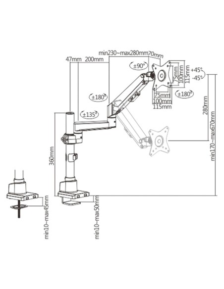 OEM LDT62-C012P Braço para monitor - Instalação na tabela - Peso suportado 9 kg