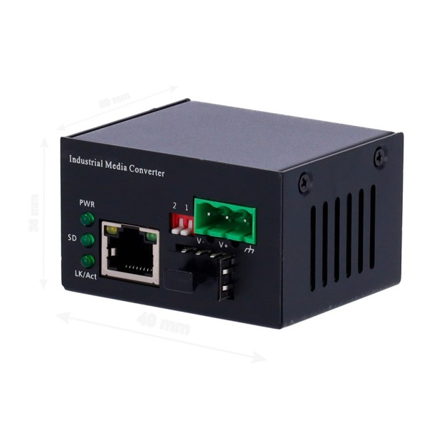 OEM MCI-1GE-SFP-Mini Industrial Media Converter - 1x Ethernet RJ45 - 1x SFP - Gigabit - 10/100/1000 Base-TX - Tamanho Ultra C