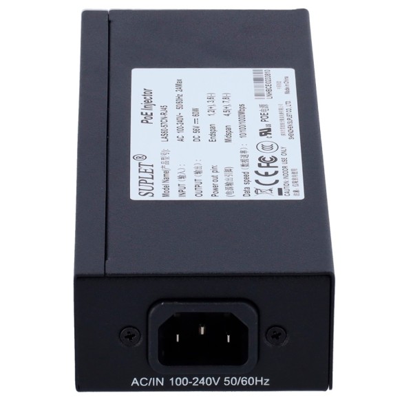 Hikvision PoE, LAS60-57CN-RJ45.60W Injector PoE - Entrada / saída RJ45 10/100/1000 Mbps - Potência 60 W - Distância máxima 100 m