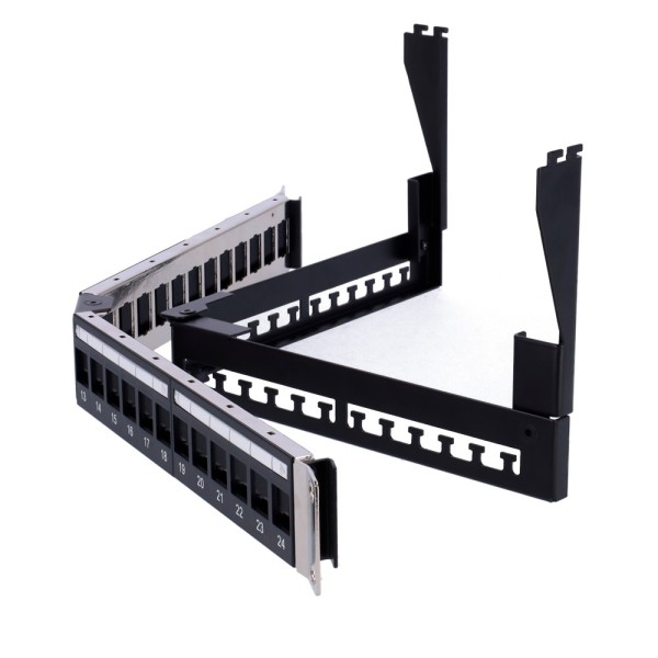 OEM PP-A24FTP Patch Panel Angular Vazio - 24 Portas FTP - 1U Formato Entracelável - Sem Eletrônicos - Barra para Gerenciamento d