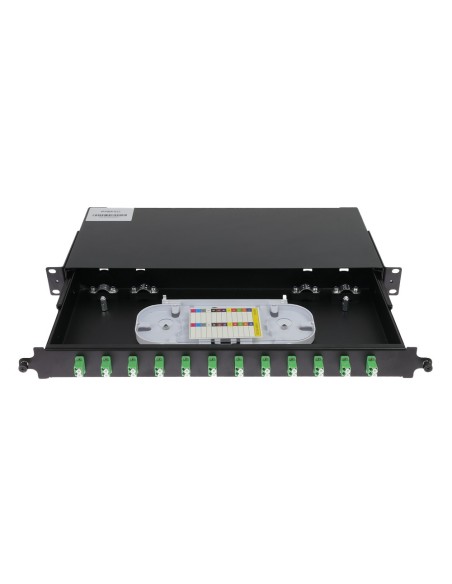 Comprar OEM PP-FIBER-12-LC Patch panel de fibra  - 12 puertos LC/APC Duplex - Bandeja de empalme (sin pigtail) - Formato enracka