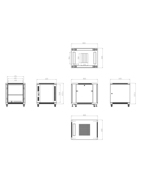 Gabinete de Rack de Rack-12D-8D-8D - até 12U Rack 19? - 800 800 - até 800 kg de carga - com ventilação e passagem