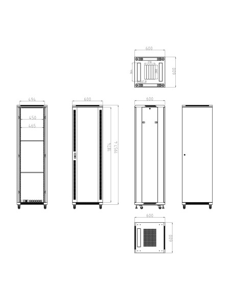 Gabinete de rack de assoalho de rack-42UFN de OEM - até 42U Rack 19? 600 600) - até 800 kg de carga - com ventilação e passacab