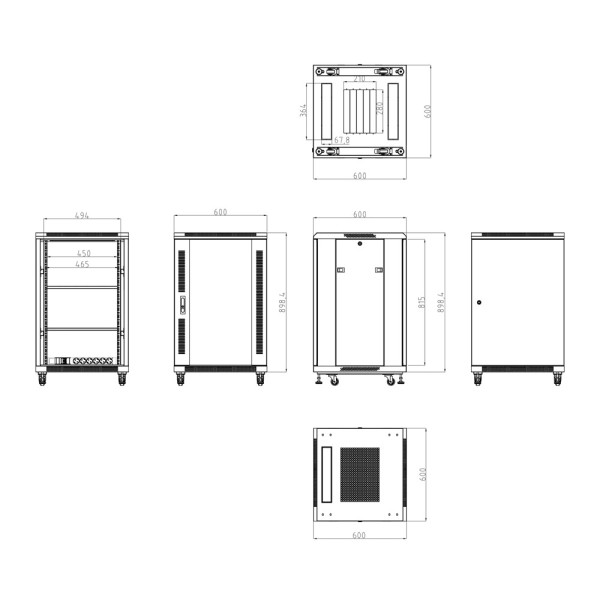OEM Rack-F18 Um armário de rack de assoalho - até 18U Rack de 19 & quot-up to 800 kg Carregando - com ventilação e fábricas - 2 