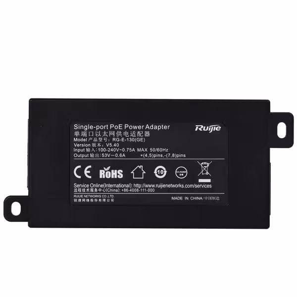 Acquista REYEE RG-E-130GE Ruijie - Iniettore PoE IEEE802.3at - Porte RJ45 10/100/1000 Mbps - Potenza 30 W - Distanza massima 10