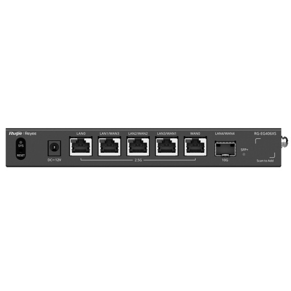 Reyee RG-EG406xs REYEE Router Cloud - 5 portas RJ45 2.5G + 1 SFP + 10Gigabit - Firewall Funções Básicas - Suporta até 5 WA